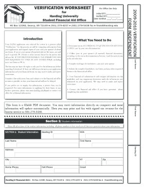 Harding University Verification Worksheet