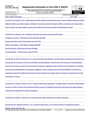 Schedule O Supplemental Information to Form 990 or 990-EZ