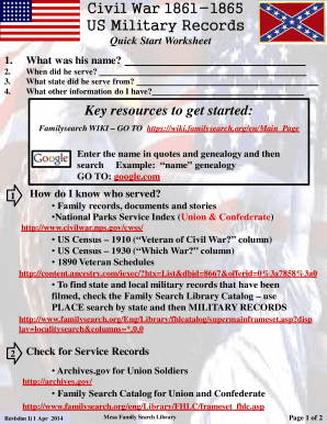 Civil War Military Records Quick Start Worksheet