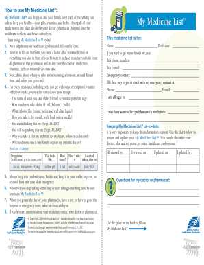 My Medicine List Form