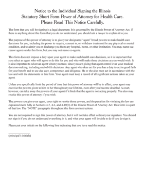 Illinois Statutory Short Form Power of Attorney for Health Care