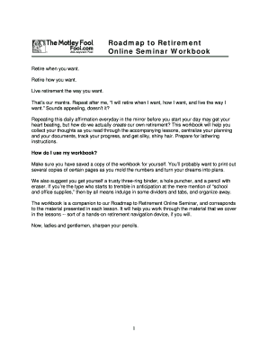 Roadmap to Retirement Online Seminar Workbook