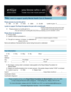 Royal Ottawa Foundation Donation Form