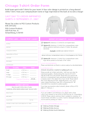 Chicago T-shirt Order Form - Making Strides - makingstrides acsevents