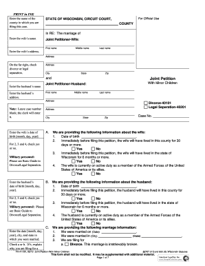 Wisconsin Joint Petition for Divorce With Minor Children