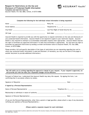 Request for Restrictions on Use and Disclosure of Protected Health Information