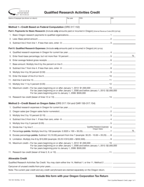 Oregon Qualified Research Activities Credit Form