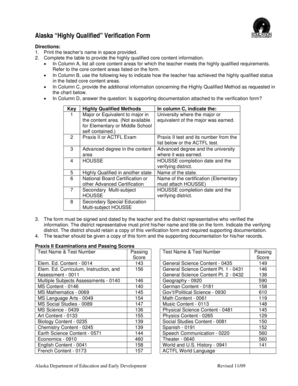 Alaska Highly Qualified Teacher Verification Form