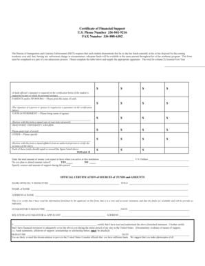 Certificate of Financial Support