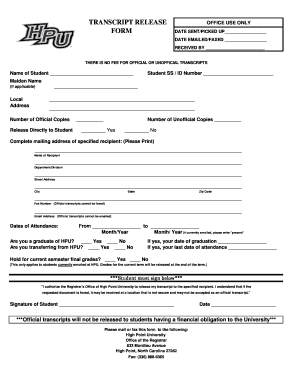 High Point University Transcript Request Form