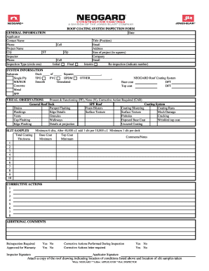 Roof Coating System Inspection Form