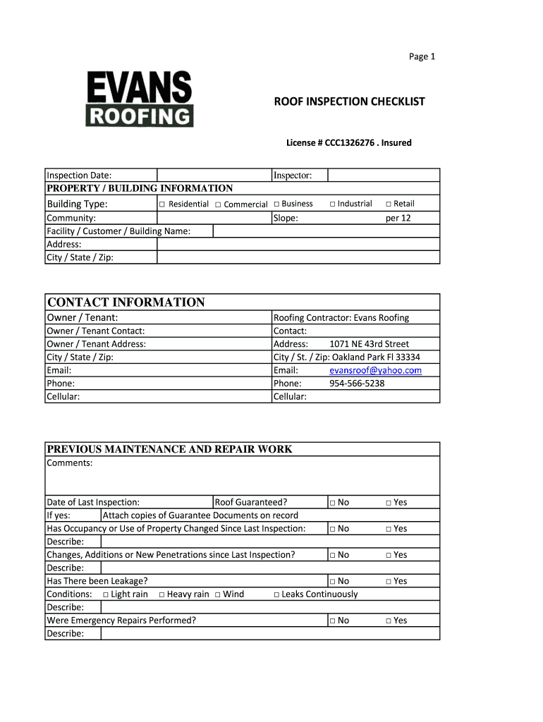 Roof Check Sheet - Fill Online, Printable, Fillable, Blank  pdfFiller Inside Roof Inspection Report Template
