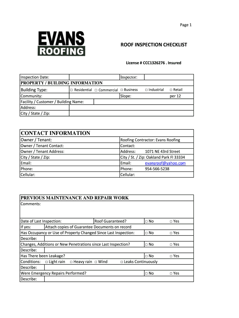 Roof Inspection Template Fill Online Printable Fillable Blank 