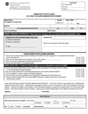 Connecticut Adult Influenza Immunization Consent Form