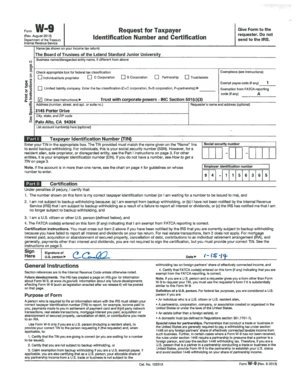 IRS Form W-9 Request for Taxpayer Identification Number and Certification