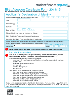 student finance birth certificate form