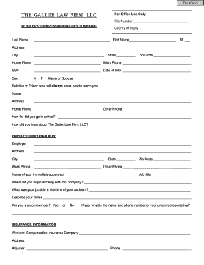 Workers' Compensation Questionnaire