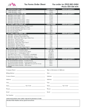 US Federal Tax Forms Order Sheet