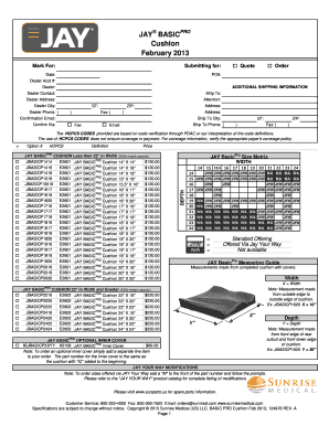 Sunrise Medical JAY BasicPro Cushion Order Form