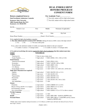 Dual Enrollment Honors Program Consent Form