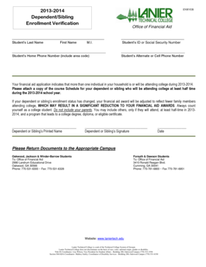 2013-2014 Dependent Sibling Enrollment Verification
