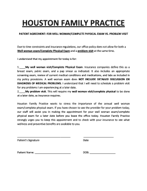 Patient Agreement for Well Woman Exam