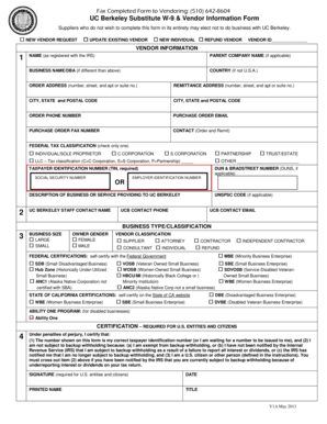 UC Berkeley Substitute W-9 & Vendor Information Form