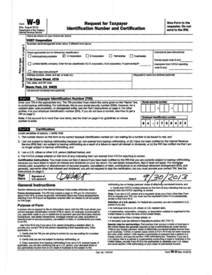 W-9 Form Request for Taxpayer Identification Number and Certification