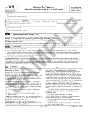 IRS Form W-9 Request for Taxpayer Identification Number and Certification
