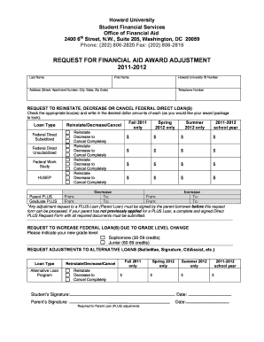 Howard University Financial Aid Award Adjustment Request