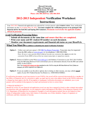 2012-2013 Independent Verification Worksheet