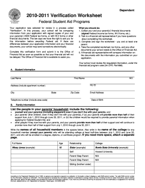 Howard University 2010-2011 Verification Worksheet