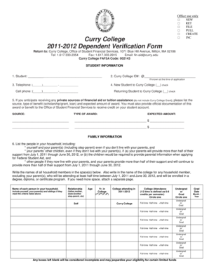 Curry College Dependent Verification Form