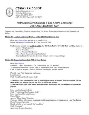 Instructions for Obtaining a Tax Return Transcript