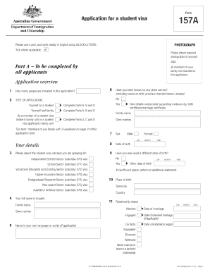 Australian Student Visa Application Form 157A