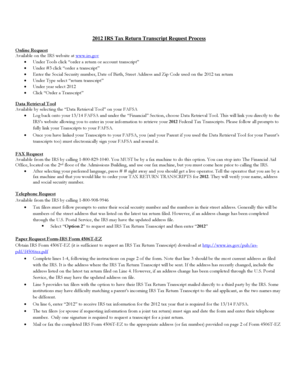 2012 IRS Tax Return Transcript Request