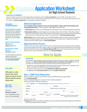 CUNY Freshman Application Worksheet