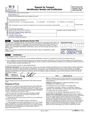 IRS Form W-9 Request for Taxpayer Identification Number and Certification