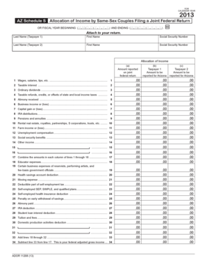 Arizona Schedule S Allocation of Income by Same-Sex Couples