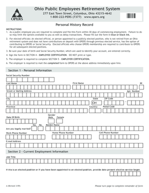 Ohio Public Employees Retirement System Personal History Record