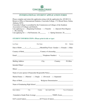 Fillable Online ccal International student application form - Concordia ...