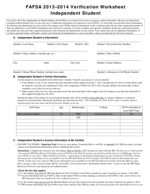 FAFSA 2013-2014 Verification Worksheet
