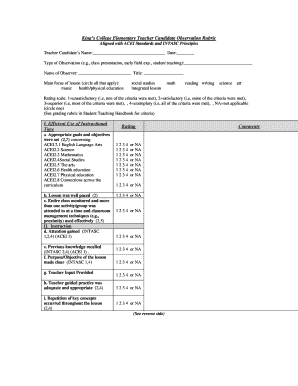 Teacher Candidate Observation Rubric