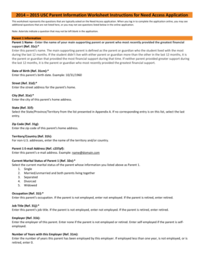 USC Parent Information Worksheet