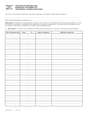 Maryland Individual License Applicant Financial Statement