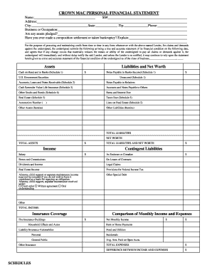 Assets and liabilities examples - CROWN MAC PERSONAL FINANCIAL STATEMENT Assets ...