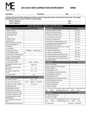 2014/2015 ISIR Correction Worksheet