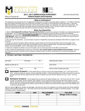 2014-2015 Verification Worksheet