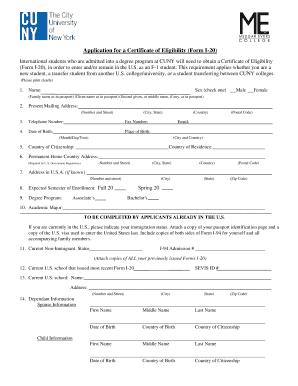 Certificate of Eligibility Form I-20 Application