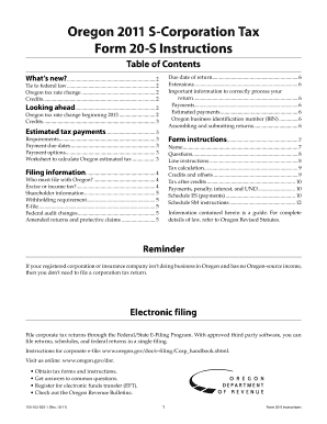 2011 Form 20-S Instructions, Oregon S-Corporation ... - Oregon.gov - oregon